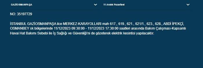 İstanbullular dikkat: Bu ilçelerde elektrik kesintisi var 9